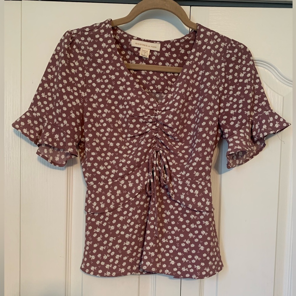 Monteau Purple and White Peasant Blouse Size Small